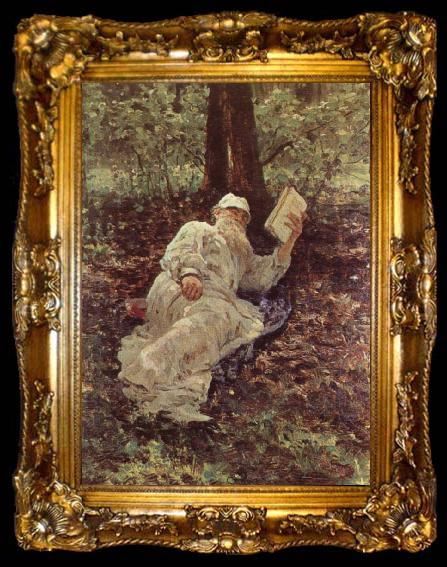 framed  llya Yefimovich Repin Tolstoy Resting in the Wood, ta009-2